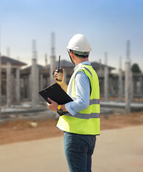 Project management oversight on an active construction site.